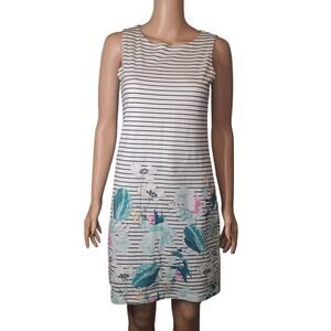 Joules UK Riva Jersey Knit Sleeveless Dress Size 6 Navy Blue Palm Stripe Floral